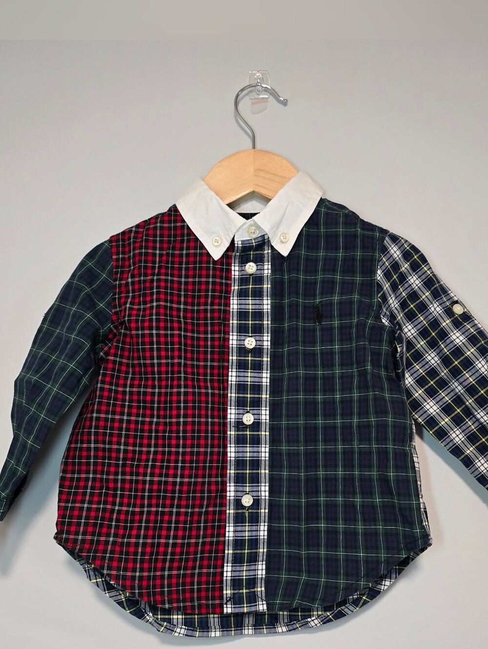 Ralph Lauren Baby Multi-Plaid Button-Down Shirt with White Collar. Soft Cotton.